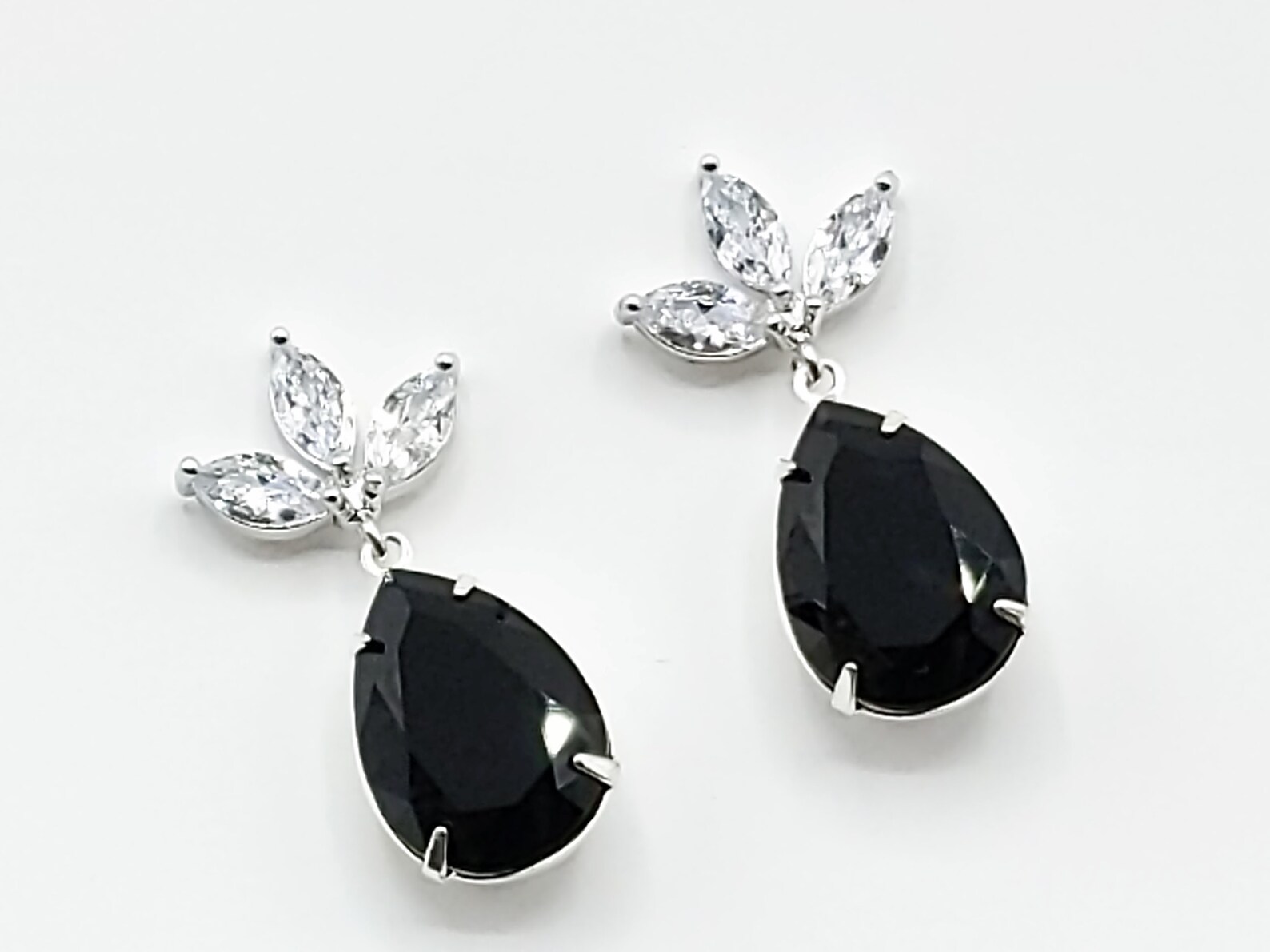 Elegant Black Post Earrings Crystal Drop Earrings Wedding Etsy Sweden