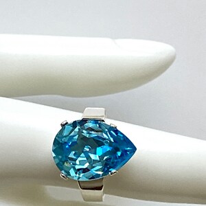 Aquamarine Crystal Ring, Crystal Rhinestone Ring, Crystal Teardrop Ring, Wedding Jewelry, Cocktail Ring, Adjustable Band Ring image 4