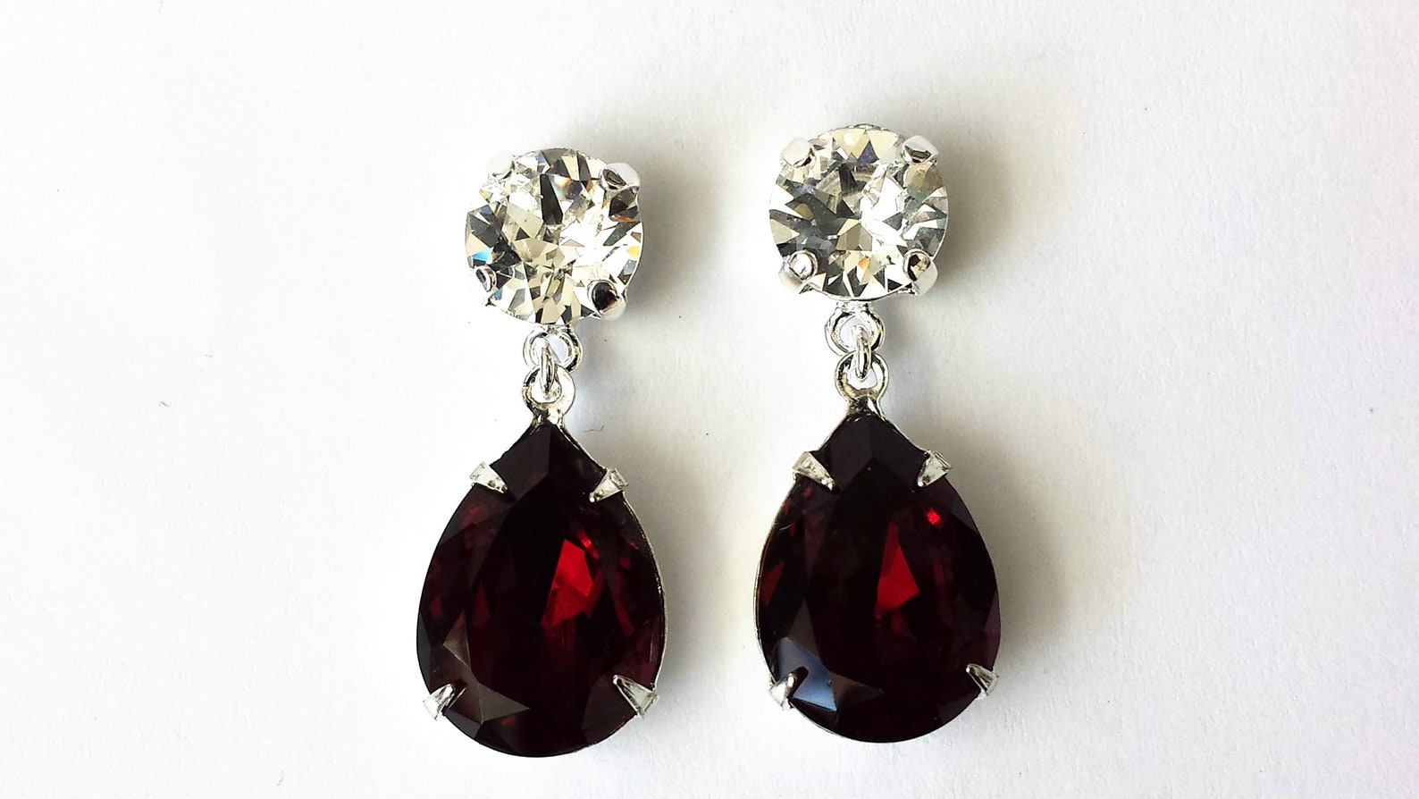 Garnet and Crystal Drop Earrings Swarovski Garnet Red Earrings | Etsy