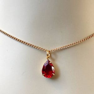 Dazzling Red Teardrop Necklace, Crystal Choker, Dainty Gold Drop Choker Necklace, Red Pendant Necklace, Gold Layering Necklace, Jewelry Gift