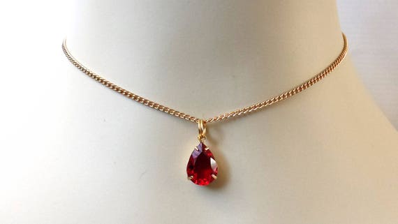 Buy Dazzling Red Teardrop Necklace, Crystal Choker, Dainty Gold Drop Choker  Necklace, Red Pendant Necklace, Gold Layering Necklace, Jewelry Gift Online  in India - Etsy