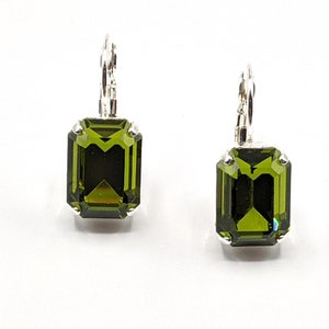 Olivine Crystal Earrings,  Green Crystal Earrings, Olivine Rhinestone Earrings,  Bridesmaids Jewelry Gifts, Silver Earrings, Gift for Her