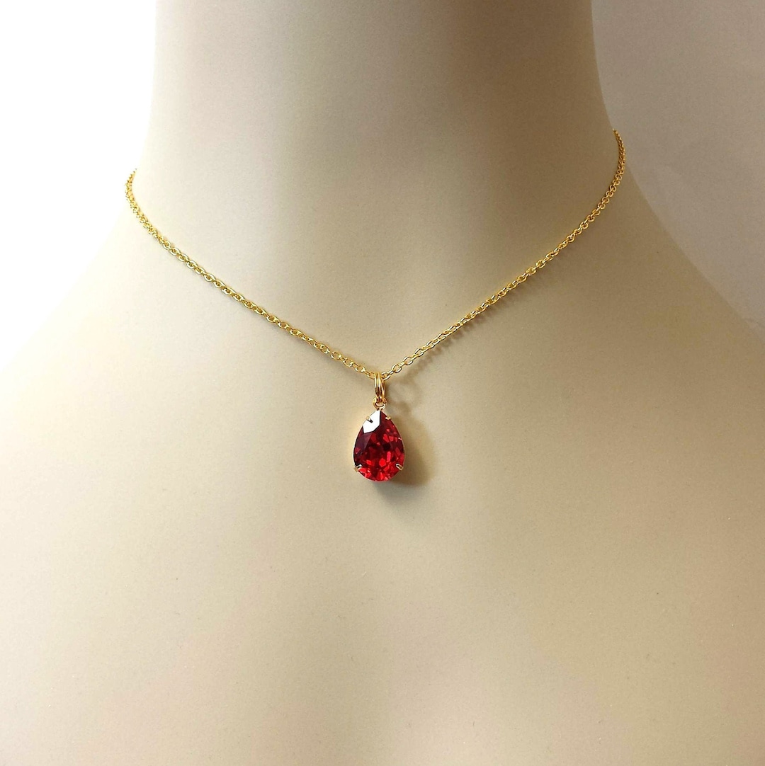 Scarlet Crystal Drop Necklace Dainty Gold Choker Necklace Scarlet Red