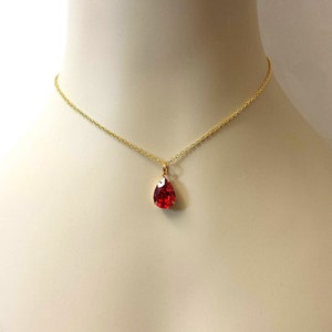 Dazzling Scarlet Crystal Necklace, Dainty Gold Choker Necklace, Scarlet Red Pendant, Gift for Her, Gold Layering Necklace, Crystal Choker