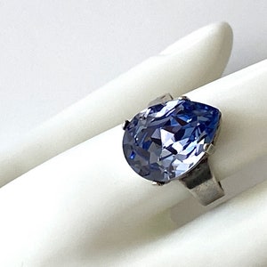 Aquamarine Crystal Ring, Crystal Rhinestone Ring, Crystal Teardrop Ring, Wedding Jewelry, Cocktail Ring, Adjustable Band Ring image 7