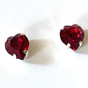 Red Heart Earrings, Crystal Stud Earrings, Jewelry Gift, Valentine Heart Jewelry, Red Heart Earrings, Gift for Her, Valentine Stud Earrings