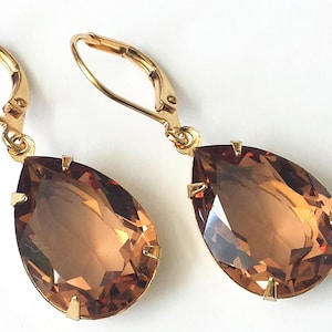 Light Smoked Topaz Earrings, Topaz Crystal Earrings, Dangle Earrings, Bridesmaids Gift, Beige Crystal Teardrop Earrings, Anniversary Gift