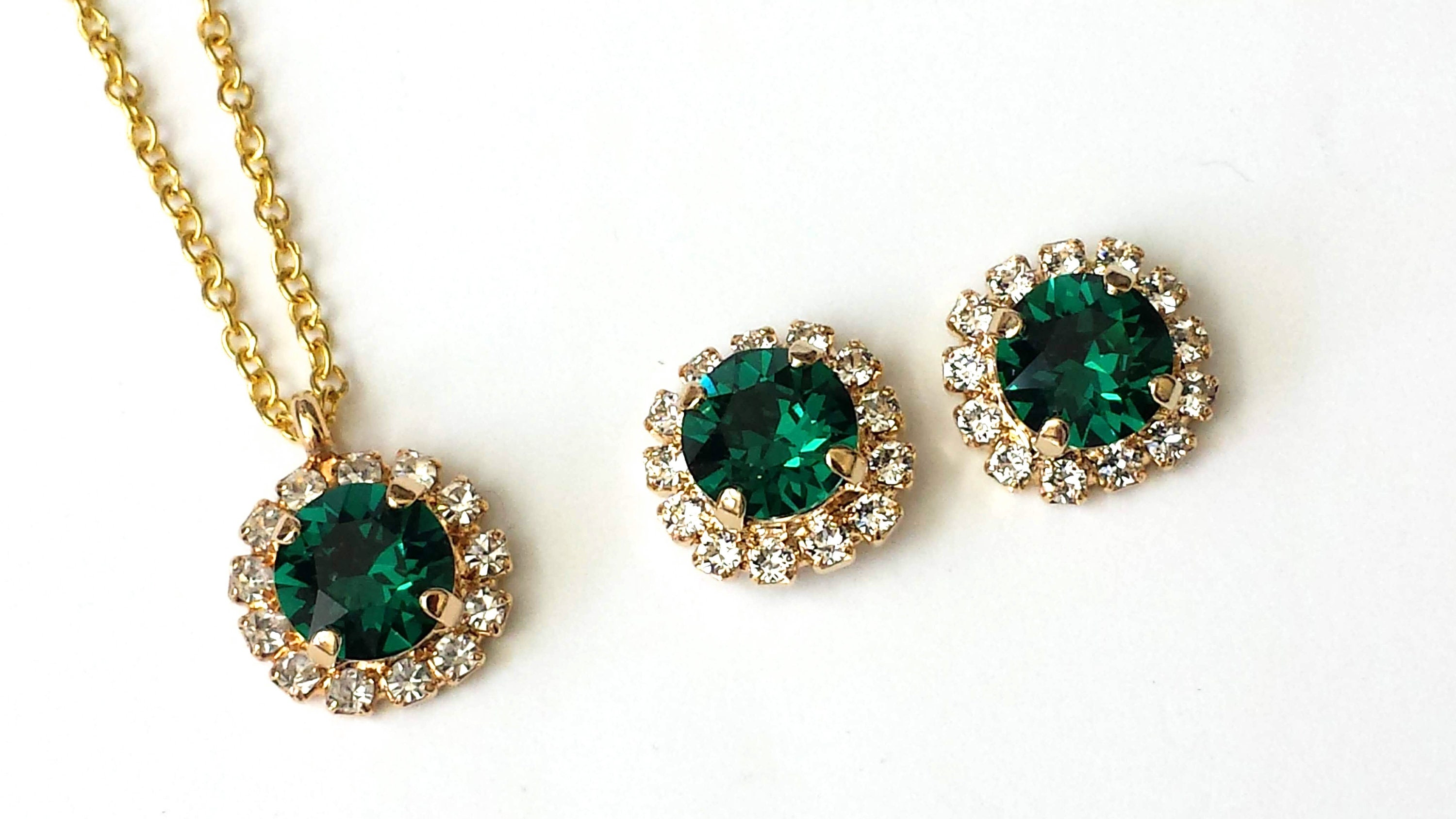 Emerald Jewelry Set Emerald Green Crystal Earrings and -  Israel