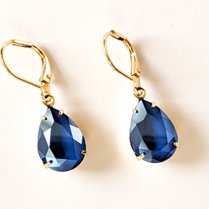 Amazing Royal Blue Earrings, Dark Blue Teardrop Earrings, Crystal Drop Earrings, Small Blue Earrings, Bridesmaids Gift, Blue Earrings