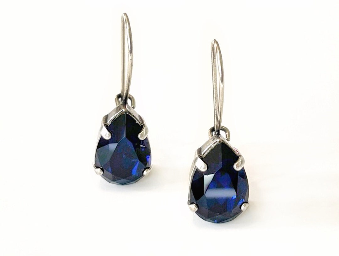 Dark Indigo Earrings, Crystal Drop Earrings, Wedding Bridal Jewelry ...