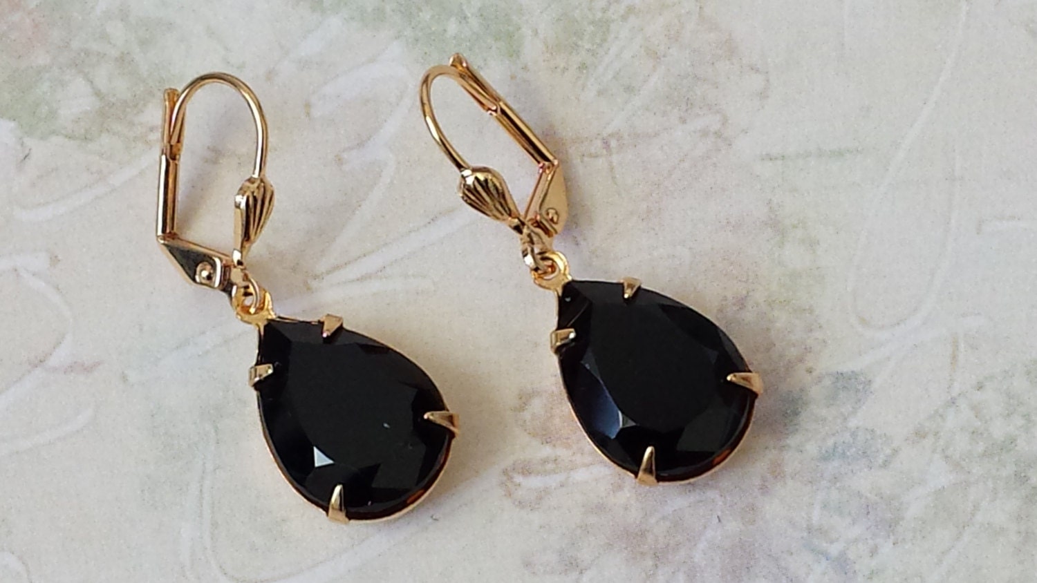 Black Crystal Drop Earrings Swarovski Black Gold Drop Earrings | Etsy