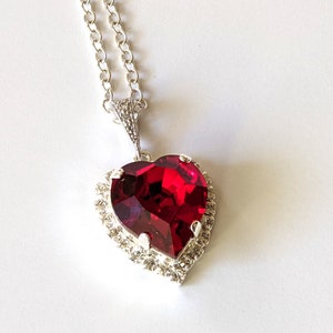Stunning Red Crystal Heart Necklace, Elegant Halo Valentine Necklace, Red Heart Necklace, Silver Heart Necklace, Jewelry Gifts for Her