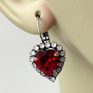 Statement Red Heart Earrings, Valentine Jewelry Gifts, Red and White Opal Earrings, Gifts for Her, Gifts for Sweetheart, Heart Earrings
