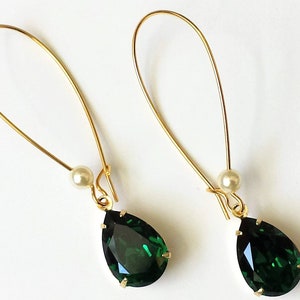 BEST SELLER Elegant Emerald Crystal Earring, Emerald Teardrop Earrings, Bridesmaids Gift, Emerald Rhinestone Earrings Small Crystal Earrings
