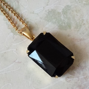 Black Octagon Necklace, Pendant Necklace, Black Statement Necklace, Large Rhinestone Necklace, Jewelry Gift, Gift for Her