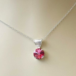 Rose Pink Necklace, Pink Crystal Rhinestone Pendant, Layering Necklace Choker, Silver Crystal Necklace, Gift for Her, Jewelry Gifts