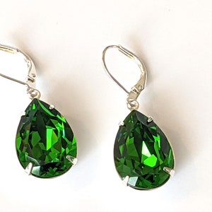 Fern Green Crystal Earrings, Green Teardrop Earrings, Bridesmaids Gift, Fern Green Earrings, Anniversary Gift, Gifts for Her, Jewelry Gift