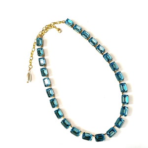 Limited Dazzling Aquamarine Choker Necklace, Elegant Statement Necklace, Jewelry Gift, Anna Wintour Style,  25 Cup 14x10 Octagon Rhinestones