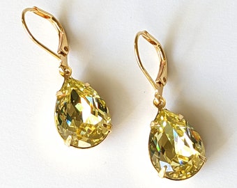 Jonquil Yellow Crystal Earrings, Yellow Crystal Earrings, Bridesmaids Gift, Jonquil Earrings, Wedding Bridal Jewelry, Yellow Earrings