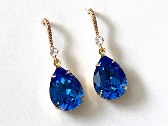 SALE EARRINGS/ Majestic Blue Crystal Drop Earrings, Cobalt Blue