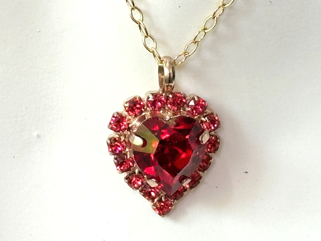 ネックレス・ペンダント [KINDABABY] red heart point crystal necklace Red Swarovski Crystal Heart Pendant Necklace on 925 Silver