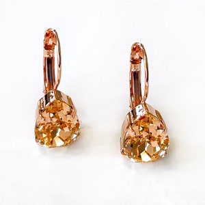 Light Peach Crystal Earrings, Peach Teardrop Earrings, Wedding Bridal Jewelry, Peach Drop Earrings, Rose Gold Earrings, Jewelry Gifts