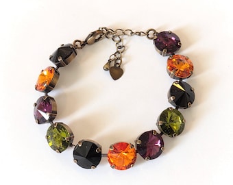 Kristall Rivoli Armband: Antik Mässing Halloween, Kolsvart, Mandarin, Olivin, Ametist Strass, ArtistInJewelry