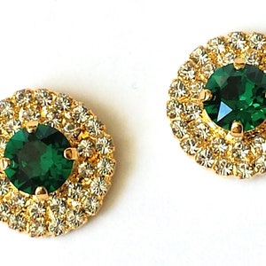 Dazzling Emerald Crystal Halo Earrings, Large Halo Crystal Earrings, Green Halo Stud Earrings, Bridal Jewelry, Bold Stud Earrings
