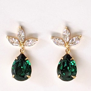 Emerald Crystal Post Earrings Emerald Green Earrings Bridesmaid Jewelry Gifts Crystal Post Earrings Emerald Drop Earrings Prom Earrings image 3