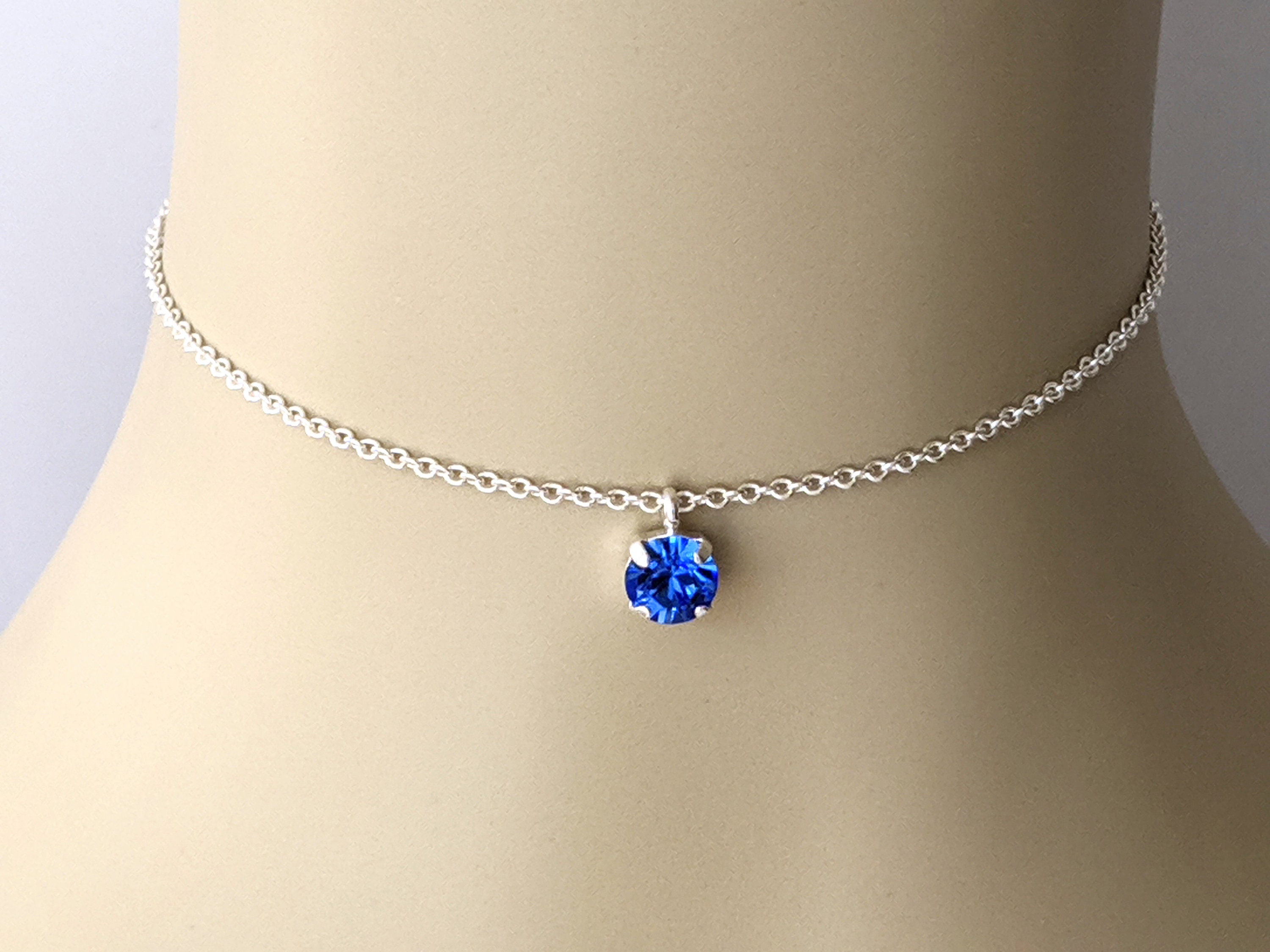 アクセサリー SYKIA Space Ship Choker Silver Dainty Silver Crystal Choker, Sapphire Crystal Choker, Blue