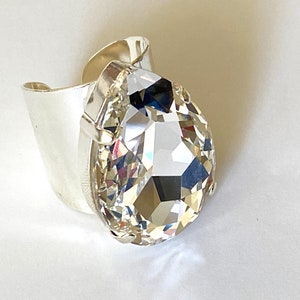 Statement Large Ring, Handcrafted Silver Jewelry Ring, Large Statement Ring, Crystal Teardrop Ring, Large Cocktail Ring, Chunky Drop Ring