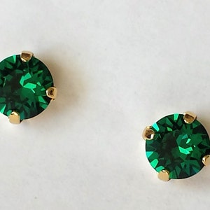 Emerald Crystal Stud Earrings, Gold Plated, Bridesmaids Gifts, Gift for Her, 8mm Crystal