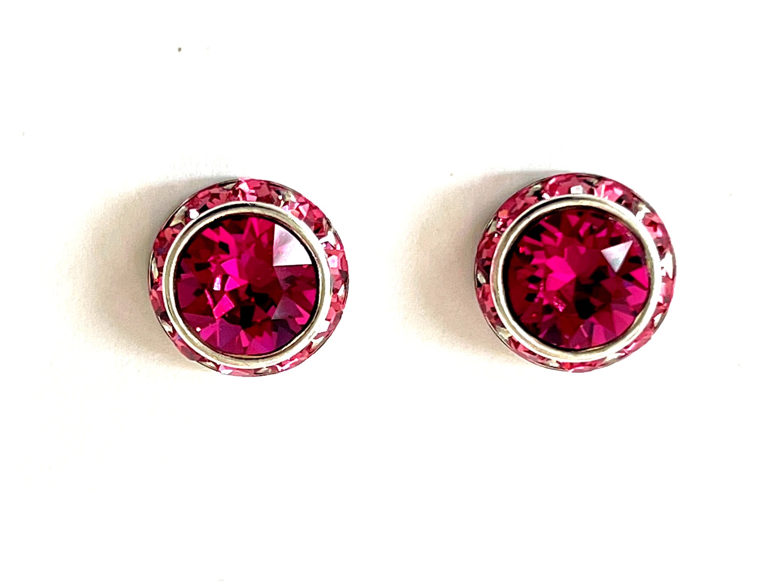 Pink Crystal Earrings Fuchsia Stud Earrings Rose and Fuchsia Etsy