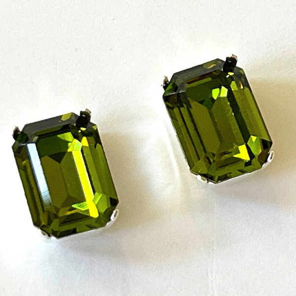 Elegant Olivine Crystal Earrings, Olivine Stud Earrings, Crystal Post Earrings, Bridesmaids Gifts, Octagon Stud Earrings, Gift for Her