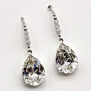 Elegant Crystal Teardrop Earrings, Clear Crystal Drop Earrings, Wedding Bridal Earrings, Art Deco Earrings, Silver Drop Holiday Jewelry