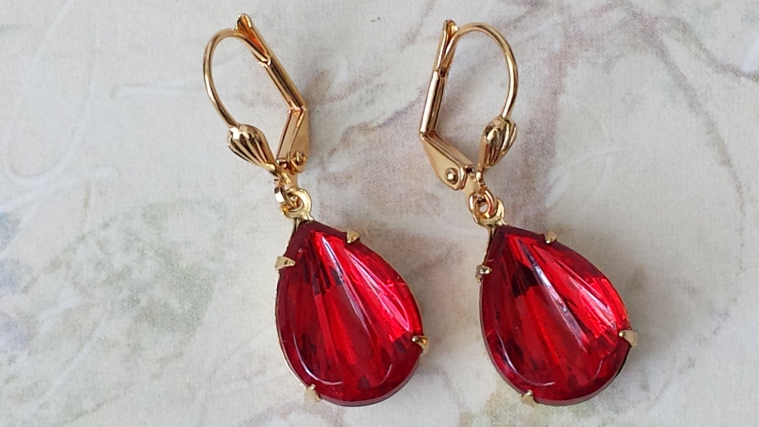 Ruby Red Teardrop Earrings Red Rhinestone Earrings Red - Etsy