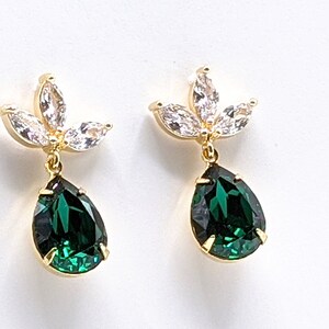Emerald Crystal Post Earrings Emerald Green Earrings Bridesmaid Jewelry Gifts Crystal Post Earrings Emerald Drop Earrings Prom Earrings image 5