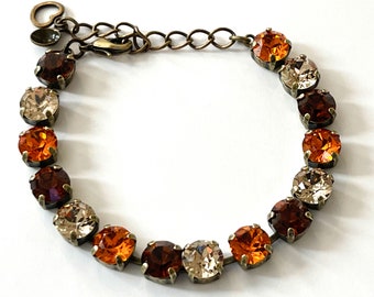 Kristalltennisarmband: Höstsmycken med strass, antikpläterade, justerbara, ArtistInJewelry