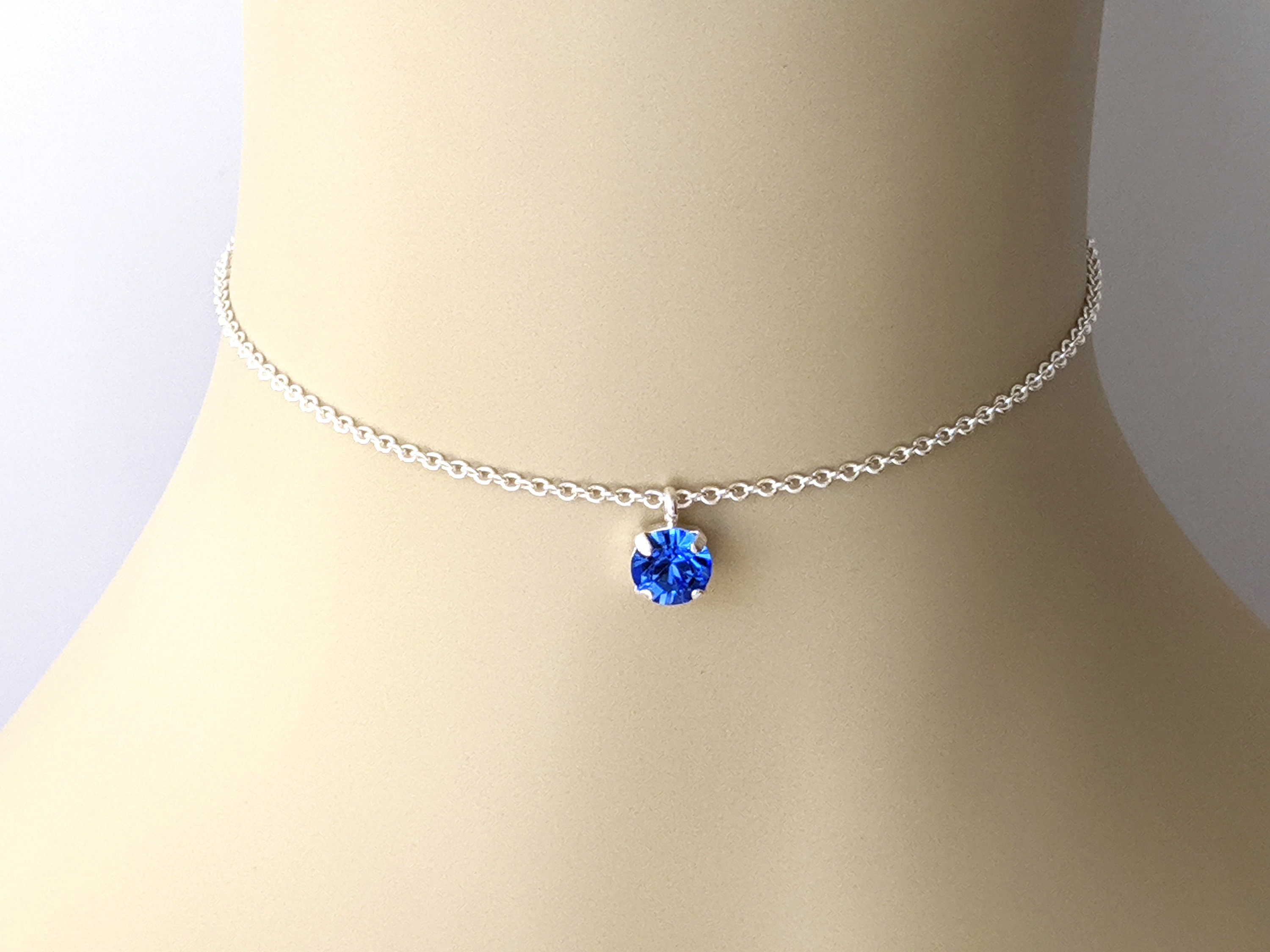 【fa.er.ie】 faerie cubic charm choker ♥2Color Dainty Silver Crystal Choker, Sapphire Crystal Choker, Blue