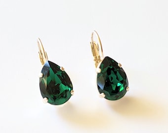 Emerald Crystal Earrings,  Emerald Green Drop Earrings,  Emerald Teardrop Earrings, Bridesmaids Jewelry Gifts, Christmas Crystal Earrings