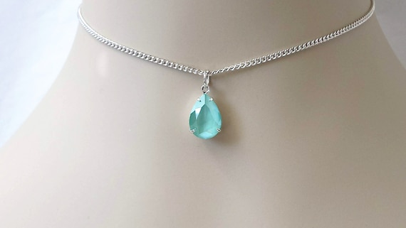 Mint Green Necklace Green Crystal 