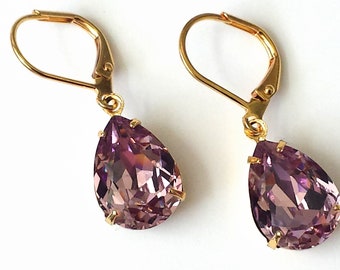 Amethyst Crystal Earrings, Purple Drop Earrings, Light Amethyst Earrings, Bridesmaids Gifts, Gold Drop Earrings, Gift for Sister