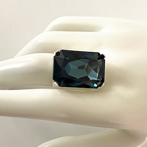 Gorgeous Large Statement Ring, Dark Sapphire Ring, Crystal Ring, Large Cocktail Ring, Adjustable Band Ring, Huge Silver Ring, Gifts for Her image 5