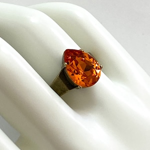 Tangerine Crystal Teardrop Ring, Small Crystal Teardrop Ring, Tangerine Orange Ring, Wedding Jewelry, Adjustable Band Ring, Prom Ring