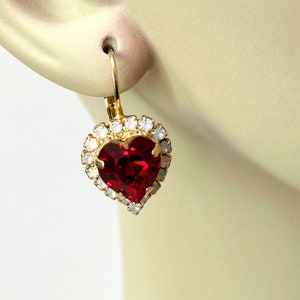 Elegant Red Heart Earrings,  Red and White Opal Earrings, Gifts for Sweetheart, Valentine Jewelry Gifts, Gifts for Her, Heart Earrings
