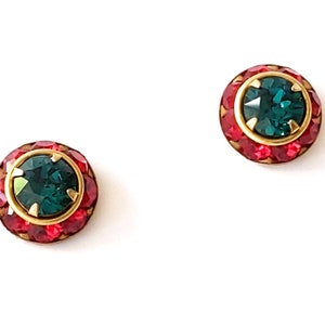 Christmas Stud Earrings, Vintage Earrings, Emerald and Ruby Earrings, Christmas Wedding, Holiday Jewelry Gifts, Gold Post Earrings