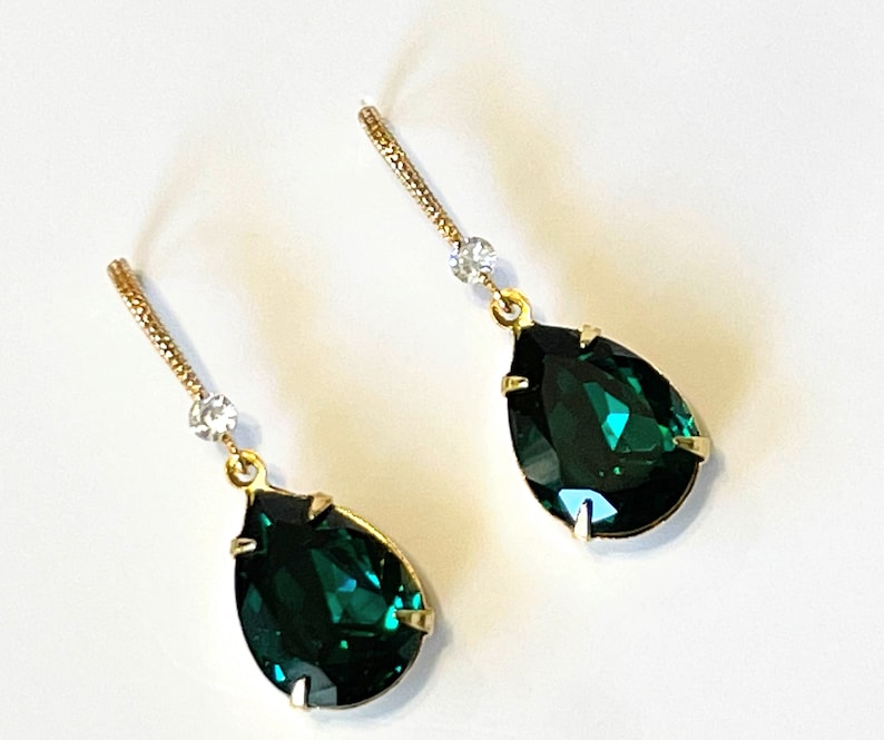 Emerald Crystal Teardrop Earrings, Emerald Green Earrings, Elegant Bridesmaid Gifts, Choose Your Color Crystal, Wedding Bridal Jewelry image 7
