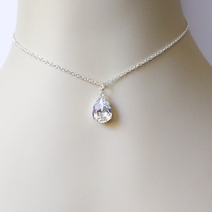 Crystal Teardrop Necklace, Crystal Small Choker, Dainty Teardrop Choker, Crystal Pendant Necklace, Layering Crystal Necklace