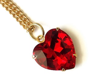 Ruby Red Crystal Heart Necklace - Heart Pendant Necklace - Crystal Heart Necklace - Red Heart Pendant Necklace - Swarovski Crystal Necklace