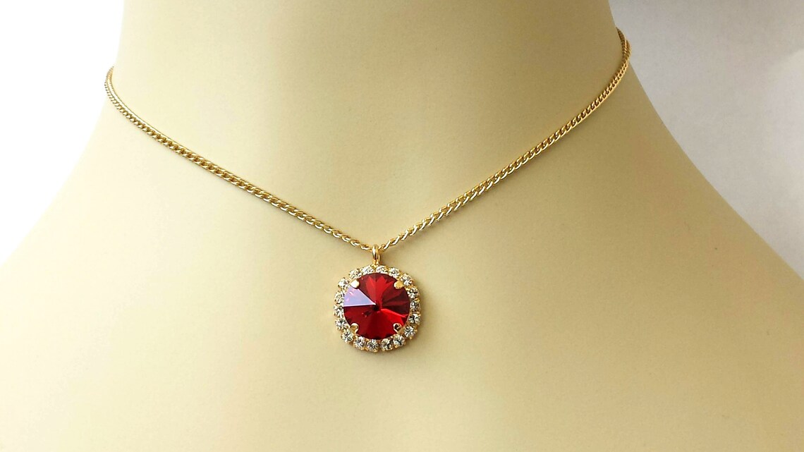 Scarlet Crystal Necklace Scarlet Red Necklace Bridesmaid Etsy New Zealand